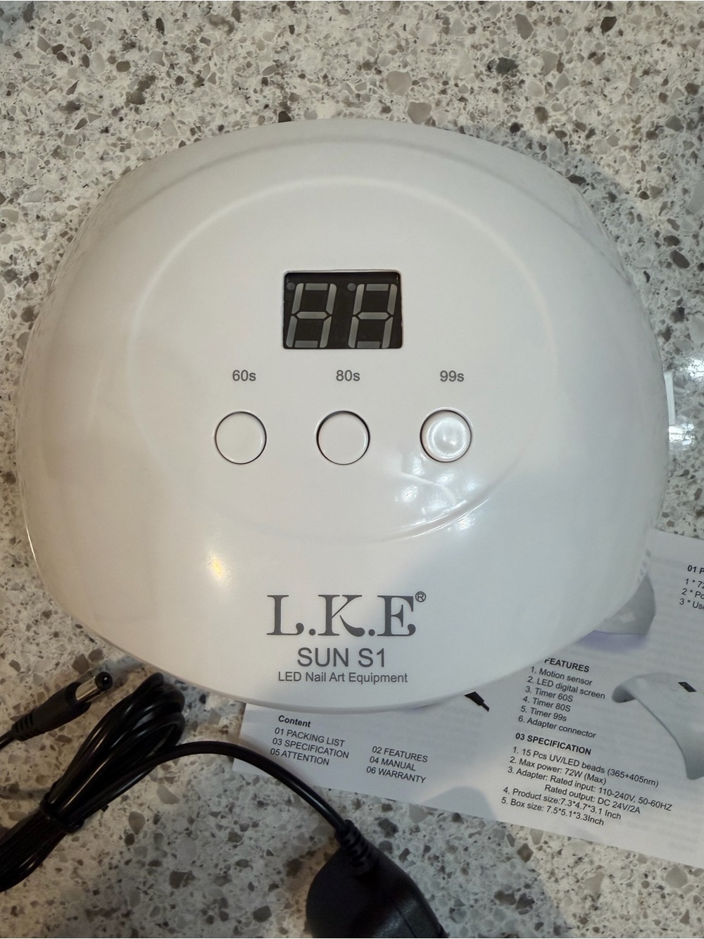 L.K.E SUN S1 72W UV LED Nail Lamp Gel Polish Dryer Timer Sensor White